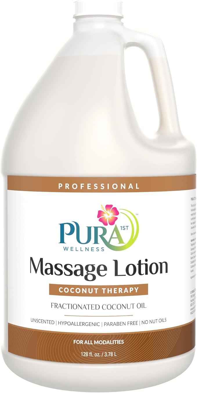 Coconut Therapy 1 Gallon Massage Lotion, Coconut Oil, Professional, Massage Therapy, Deep Tissue, Unscented, Natural Ingredients, Skin Hydrating, Moisturizing, Muscle Relief, for Bruising