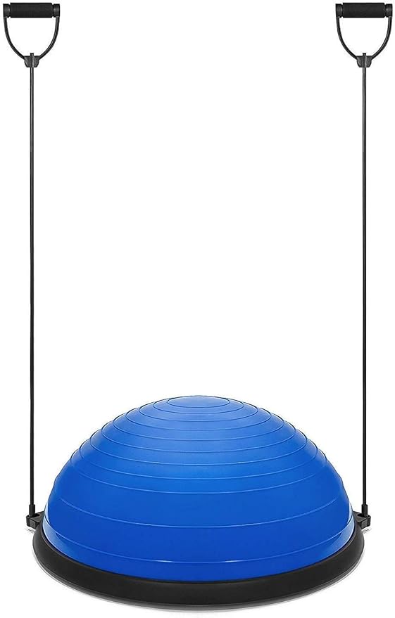 Half Ball Balance Trainer, Half Yoga Balance Board Exercise Ball for Full Body Workout, Stability Ball Platform, Core AB Training Strength Home Workout Fitness Physical Therapy, 2 Resistance Bands