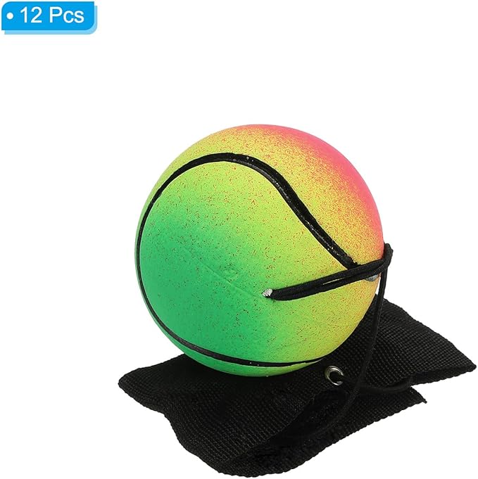 PATIKIL 2.5 Inch Sports Wrist Ball, 12Pcs Tennis Rubber Rebound Wristband Wrist Return Ball Sport on A String for Exercise Play, Mixed Colors