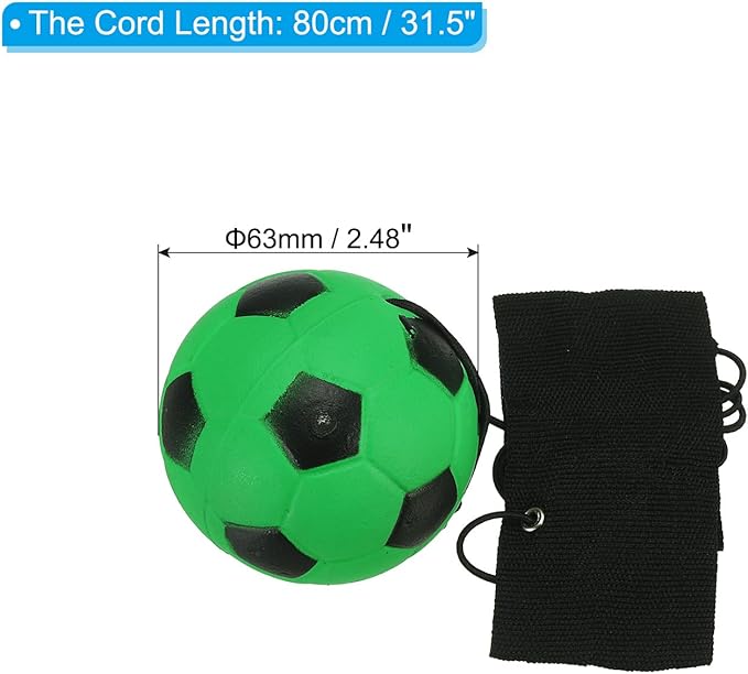PATIKIL 2.5 Inch Sports Wrist Ball, 4Pcs Soccer Rubber Rebound Wristband Wrist Return Ball Sport on A String for Exercise Play, Fluorescent Green