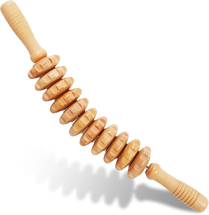 Liitrton Wood Therapy Fasci Massage Tools, Curved Wooden Massage Roller Cellulite Reduction and Muscle Tension (White-Curved)