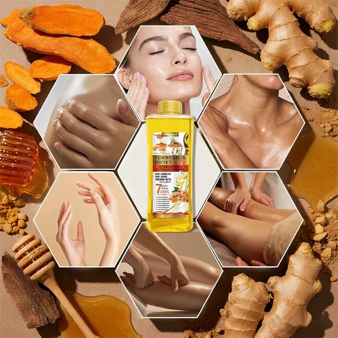 Turmeric & Honey Body Oil, Deep Moisturizing Treatment with Sweet Almond Oil, Vitamin E, and Collagen (8.45 fl oz)