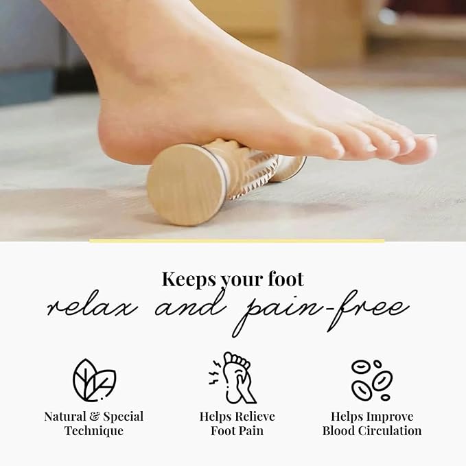 tuuli Accessories - Wooden Foot Massager, Grooved Muscle Roller, Helps Ease Muscle Tension, Supports Blood Circulation, Natural Wood Therapy Massage Tools, 8 x 2 inches