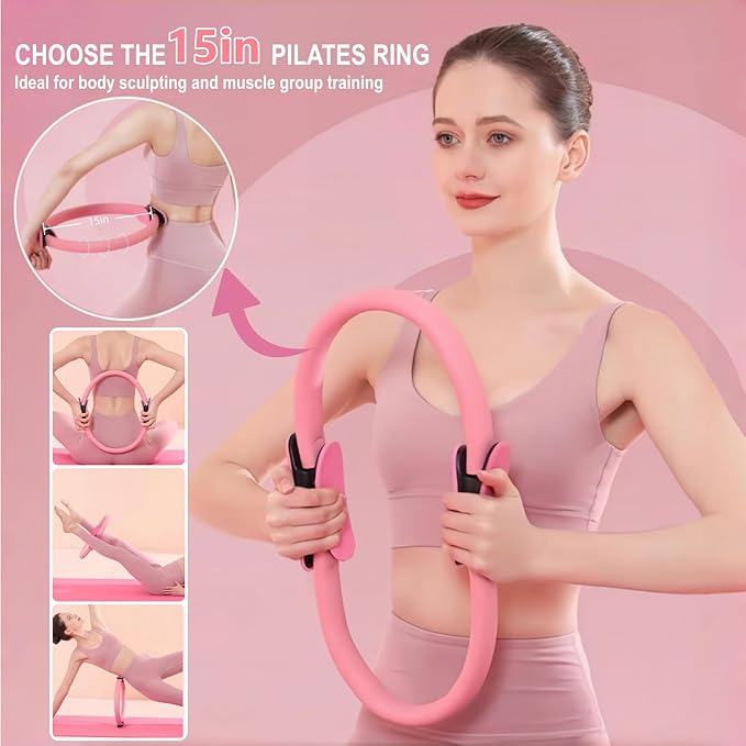 Pilates Equipment 15" Pilates Ring Plus, Pilates Kit for Home Workouts, Pilates Essentials Kit for Women with Pilates Ring and Ball Set, Booty Bands, Figure 8 Resistance Band, Yoga Band