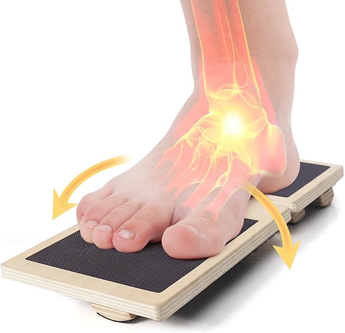 CINWELLER Ankle Strengthener Exerciser for Sprained, Single Foot Balance Board, Non-Slip Wood Wobble Board.