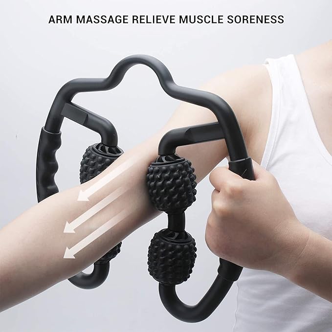 4 Wheels Foam Roller Muscle Massager for Leg Neck Hand Arm,Trigger Point Muscle Relax Massager Indoor Sports Yoga Bodybuilding Equipment (Pink)