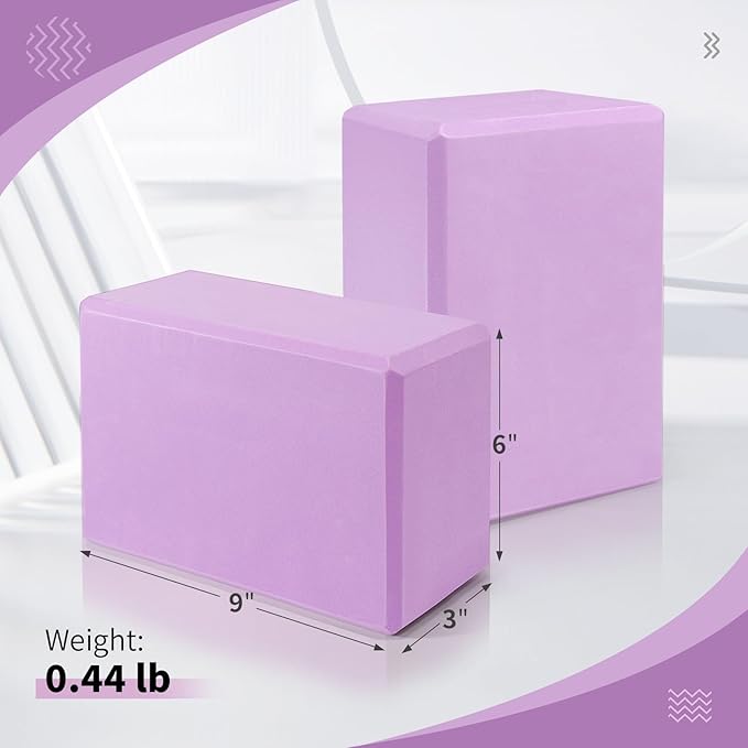 Yoga Blocks 2 Pack 9x6x3 Inches, Sturdy Foam Yoga Block, Premium EVA, Non Slip High Density for Pilates Meditation, Stretching and Toning