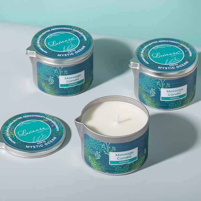 Soy Wax Scented Massage Oil Candles for Couples - Warm Body Oil Candle for Therapy -Low Temp Skin Moisturizing Lotion Candles 6.35OZ (Mystic Ocean Scent)