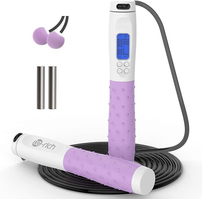 Te-Rich Jump Rope, Weighted Jump Rope for Fitness, Skipping Rope with Counter - Heavy Handles, Adjustable Length - Cordless Jumping Rope for Men Women Kids Fitness Exercise Training