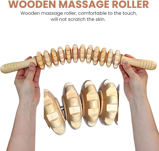 2pcs Wood Massage Roller Wood Therapy-Massage Tools,Manual Wooden Fascia Massage-Roller Trigger Points,Stomach Rolling guasha Massager Tool, for Fascia,Relief, Body Shaping