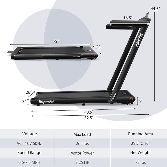 Goplus 2 in 1 Folding Treadmill, 2.25HP Superfit Under Desk Electric Treadmill, Installation-Free with Remote Control, APP Control and LED Display, Walking Jogging for Home Office