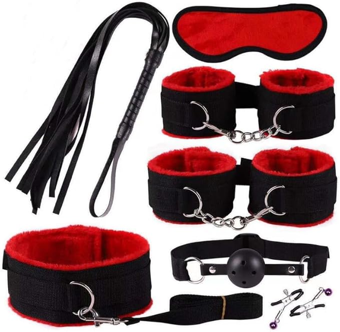Erotic Strap 7-Piece Yoga Pilates Trainer Kit, Adjustable Accessory for Full Body Exercises at Home - Q (Red) -E12C25