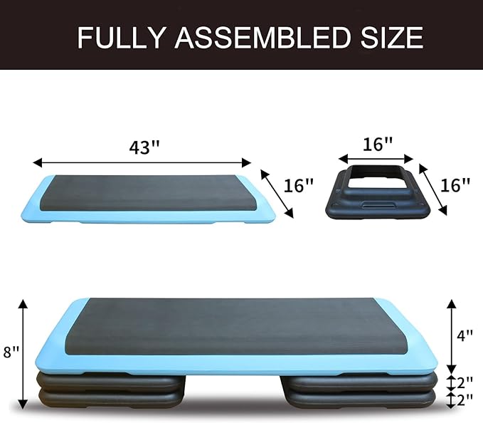 43'' Aerobic Stepper, 4-6-8in Height-Adjustable Exercise Workout Step Platform with 4 Detachable Risers for Home Gym Workout & Training
