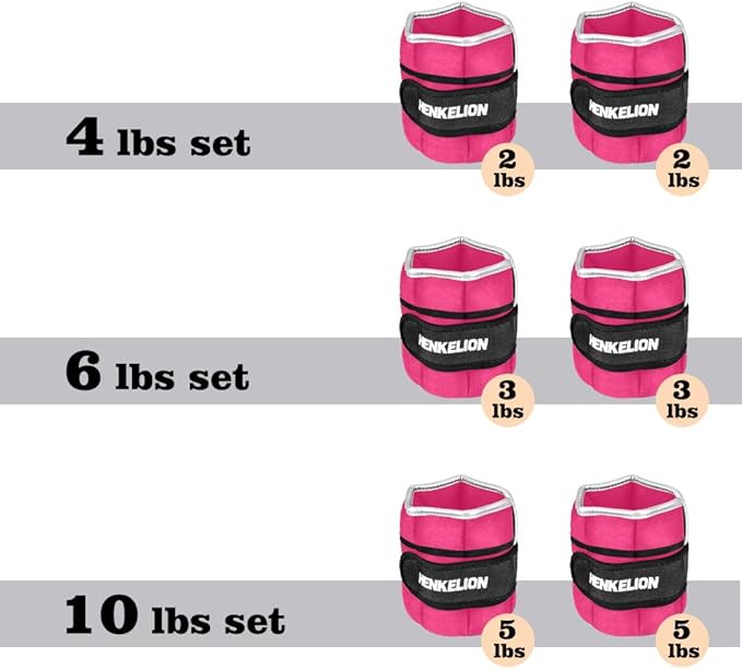 Henkelion 1 Pair 2 3 5 10 Lbs Adjustable Ankle Weights for Women Men Kids, Strength Training Wrist and Ankle Weights Sets for Gym, Fitness Workout, Running, Lifting - Black Grey Pink Blue Purple
