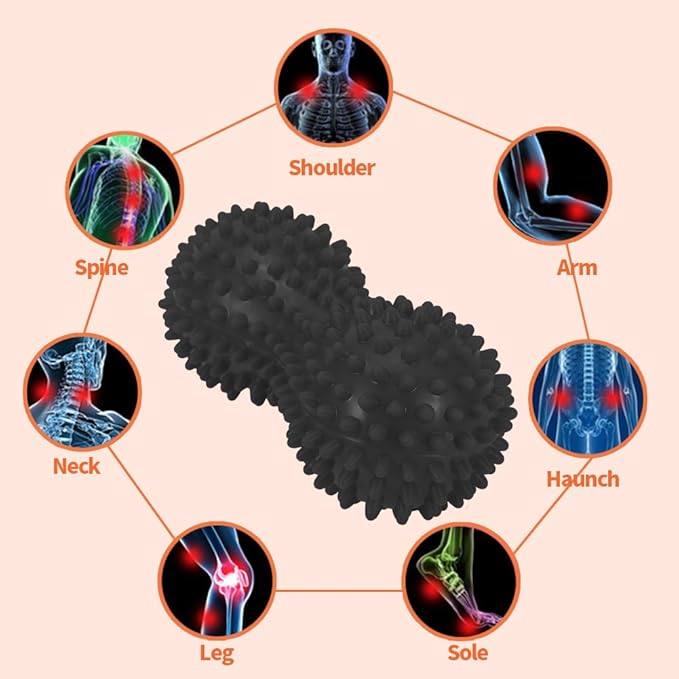 Spiky Massage Ball Peanut Massager Ball Fitness Exercise Mobility Peanut Ball Pain Muscle Steess Foot Myofascial Relief for Plantar Fasciitis Heel Foot Arch Pain ()