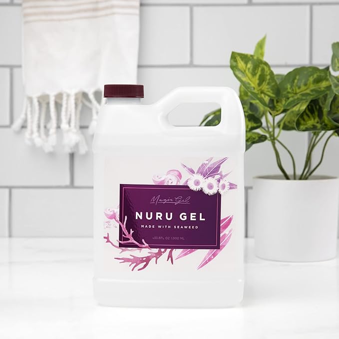 Magic Gel Nuru Massage Therapy Gel 33.8 fl oz – Clear, Fragrance-Free, No Added Flavors – Ultra-Slippery, Stain-Free Massage Gel with Seaweed Extract for Full-Body Glide & Hydrated Skin – Made in USA