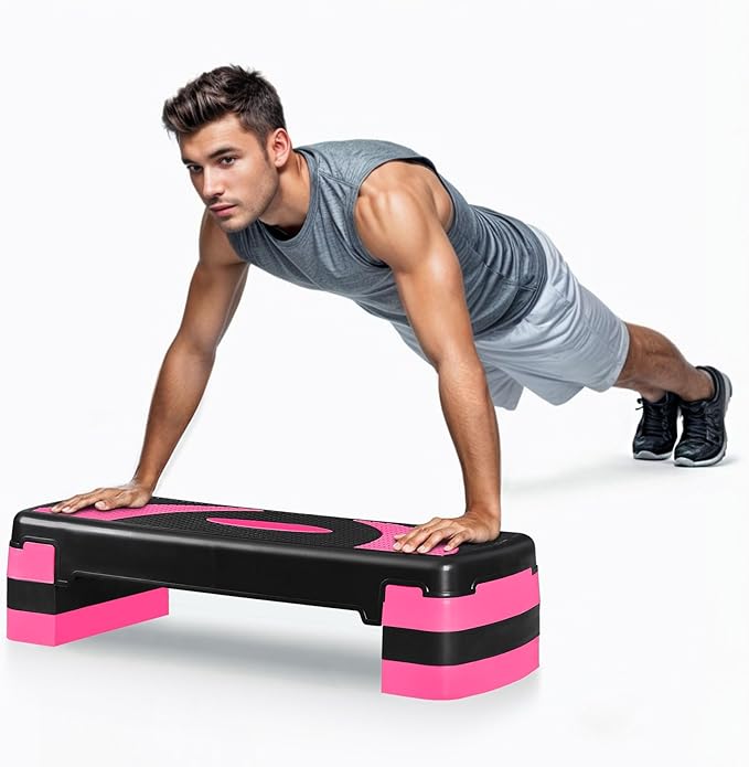30" Aerobic Step Platform - 3-Level Adjustable Height (4"/6"/8"), Non-Slip Fitness Stepper w/Stackable Risers for Home Gym, Cardio & Strength Training