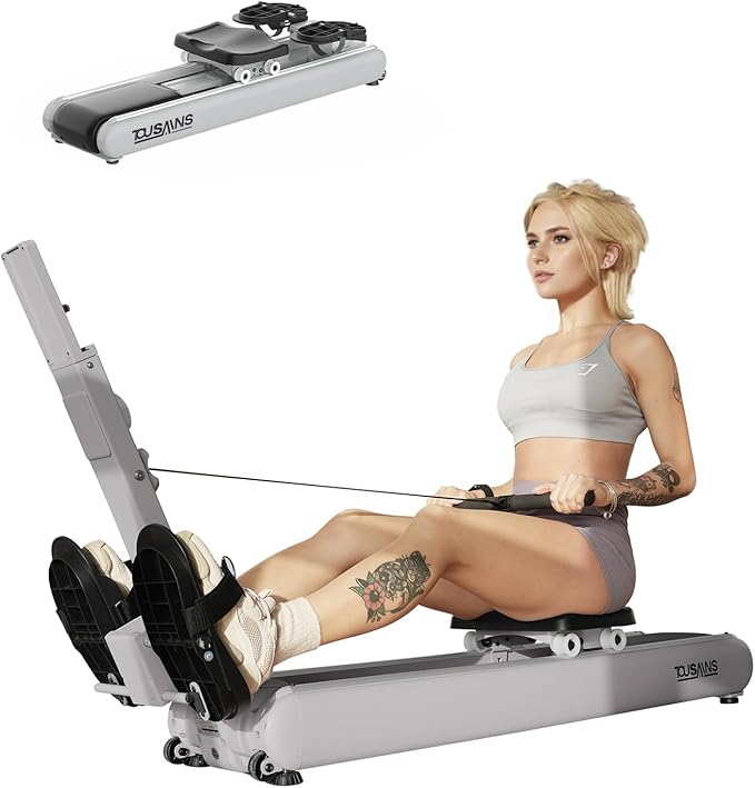 TOUSAINS Self-Powered Rowing Machine, Magnetic Folding Rowing Machine for Home with 32 Resistance Levels, Quiet Dual Rail Foldable Rower for Full Body Workout