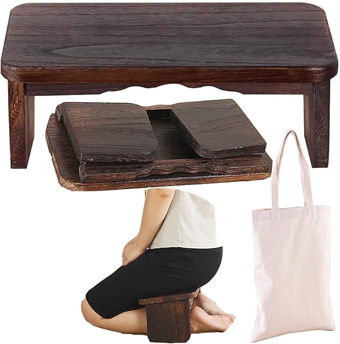 Kneeling Chair,Meditation Bench Kneeling Stool,Perfect Wooden Kneeling Stool Ergonomic Kneeling Meditation Yoga Bench, with Locking Hinges, for Tea Ceremony, Yoga, Praying, Deep Meditation Bench(Black