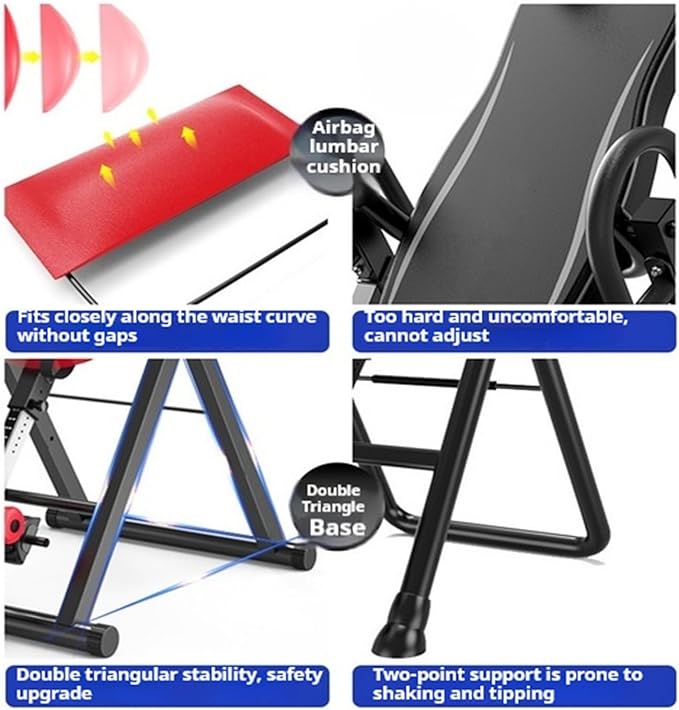 XXYUAN Folding Inversion Table with Adjustable Height, Home Use Back Stretch Machine for Spinal Decompression, Auto-Lock System with Ankle Holder & Safety Belt, 150kg Capacity Steel Frame