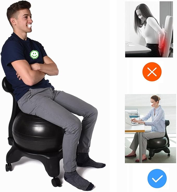 CMYUN Yoga Ball Chair Ergonomic Chair with Replaceable Balls, Stability Yoga Ball Chair for Office Home Classroom, Exercise Ball Seat with Wheels & Back Support (Color : Green)