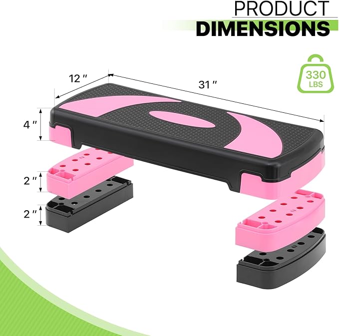 Aerobics Stepper Platform for Exercise Adjustable Compact Workout Step for Cardio, Core and Strength Training