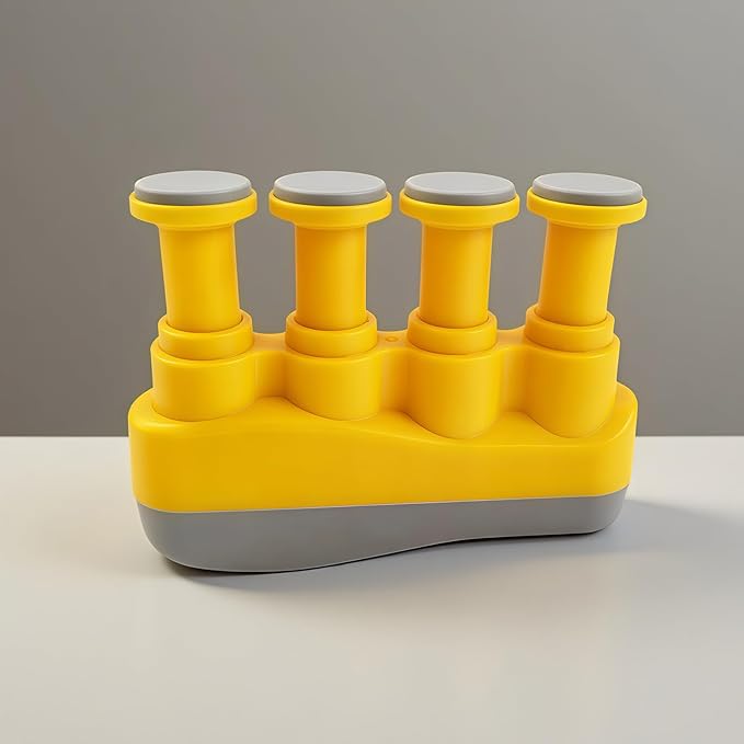 Finger Strengthener, Nalu Hand Grip Trainer Exerciser for Piano, Guitar, Bass, Ukulele Players, Plastic Material, Lightweight and Portable - Improve Finger Flexibility, Strength,1 Pack (Yellow+Gray)