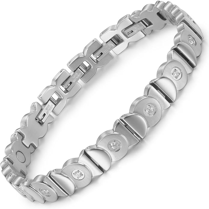 RainSo Magnetic Bracelets for Women Stainless Steel with Ultra Strength Magnetic Kissing Fish Design Adjustable Crystal Silver Bracelet for Mother's Day Birthday Gift [Include Sizing Tool]