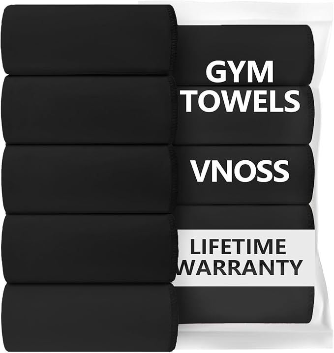 Microfiber Quick Dry Gym Towels, Lint Free Odor-Free Absorbent Fiber, Fast Drying, Men & Women Workout Gear for Body Sweat, Working Out Towel, Black, 5Pack - 16 * 27Inch