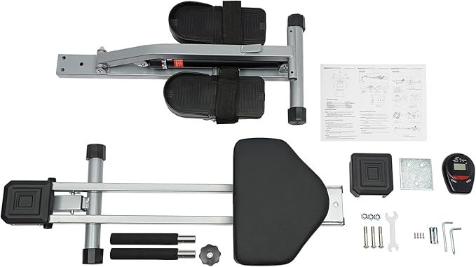 Foldable Hydraulic Rowing Machine, 12-Level Resistance Home Rower with LED Meter, 264 lbs Max Load, Full-Body Workout, Compact Space-Saving Design, Indoor Fitness Cardio Exercise Equipment