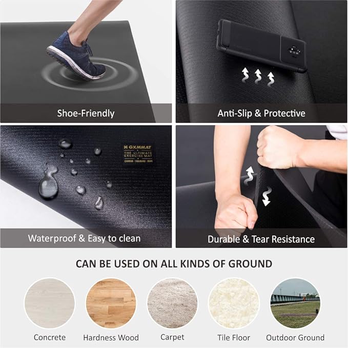 GXMMAT Large Exercise Mat 6'x4'/6'x5'/6'x6'(7mm), Thick Workout Mats for Home Gym Flooring, Extra Wide Non-Slip Durable Cardio Mat, Shoe Friendly, Perfect for Plyo, MMA, Jump Rope, Weights, Fitness