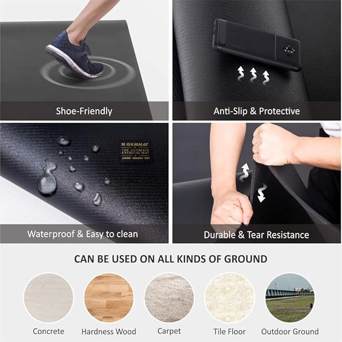 Gxmmat Extra Wide Large Exercise Mat 12'x7'/10'x7/8'x7(7mm), Thick Workout Mats for Home Gym Flooring, High-Density Durable Cardio Mat, Shoe Friendly, Perfect for Plyo, MMA, Jump Rope, Weight, Fitness