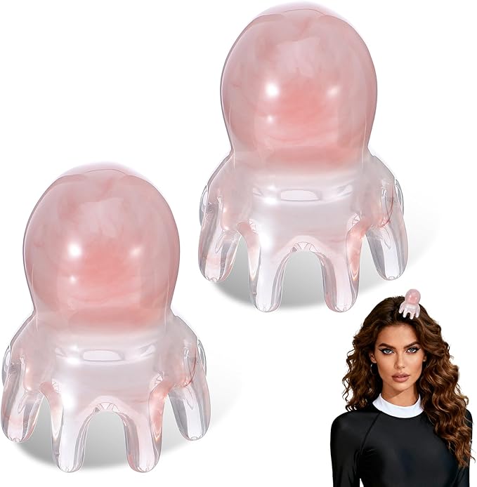 2 Pcs Head Massage Tools Cute Hair Massage Comb 8 Foot Acupuncture Points Portable Manual Scraper for Home Office Gua Sha Body Massager Tool for Head Hair Body Relaxation Pink Storage Bag