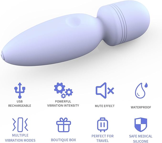 Mini Massager Tools,Small Waterproof Cordless Handheld Massager with 10 Vibration Modes, Personal Handheld Massager for Back（Gray Purple）
