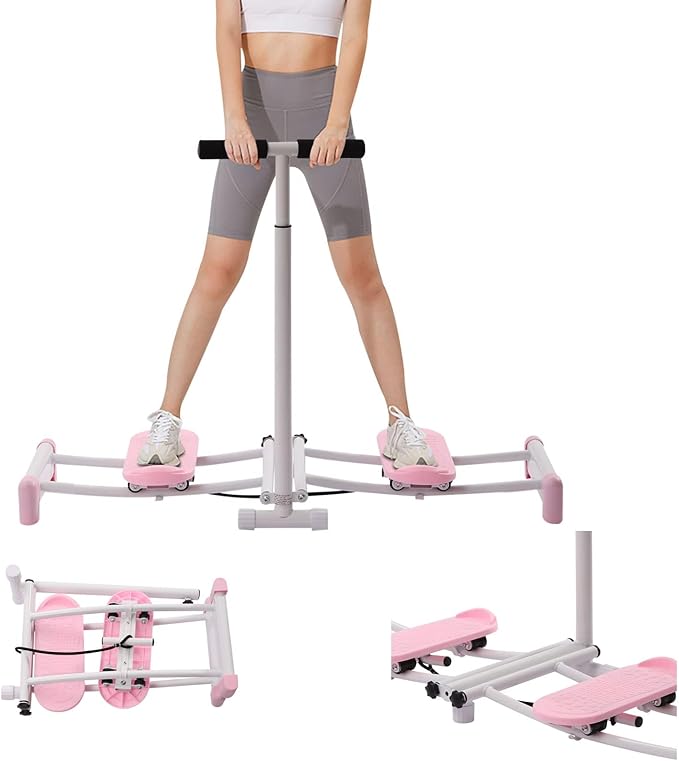 Pink Ski Exercise Machine, 32.68-38.59in Adjustable, 220.46lb Capacity, Pelvic and Thigh Trainer for Home Workouts
