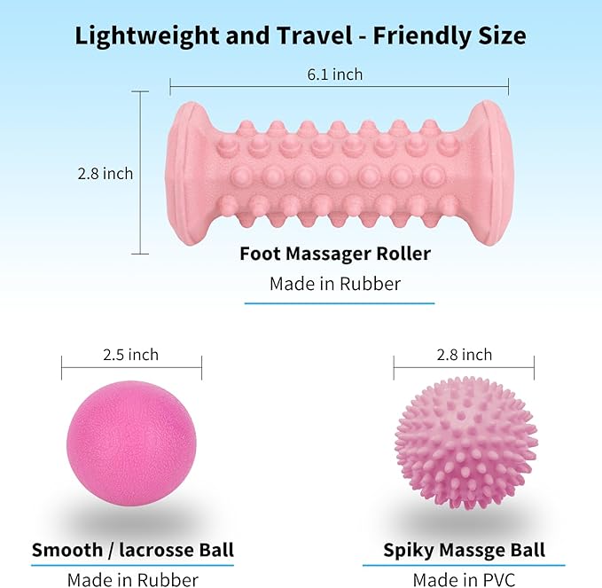 Plantar Fasciitis Relief Pink Set,Foot Roller Massager,Massage Lacrosse Ball,Spiky Ball Therapy Set for Relieve Plantar Fasciitis,Neuropathy Pain Relief Feet,Deep Tissue Muscle Massage