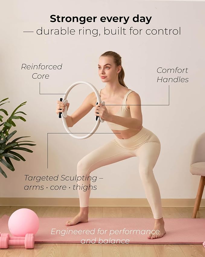 Beige Pilates Kit Bundle and Beige Adjustable Wrist and Ankle Weights 2lb Each Set of 2