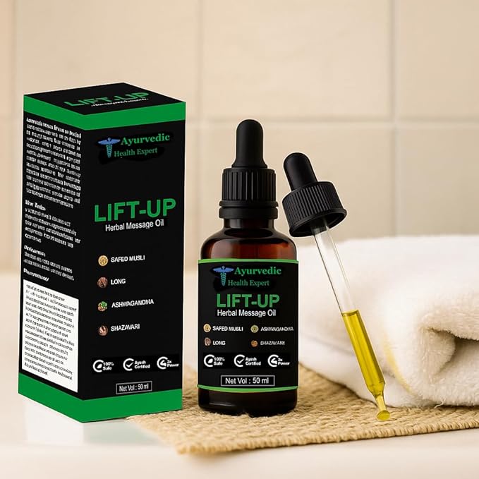 Lift-up 50ml | 100% Pure & Natural Herbal Massage Oil for Men | Boosts Strength, Stamina & Vitality | Chemical-Free Ayurvedic Formula