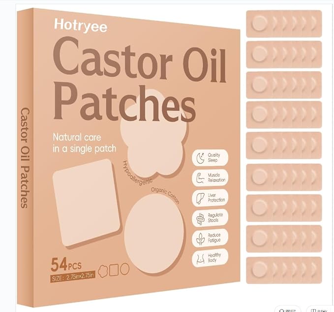 54PCS Castor Oil Patches for Belly Button, Castor Oil Pack Wrap Disposable Self-Adhesive, Organic Cotton, Leak-Proof & Breathable, No Wash - Square, Beige