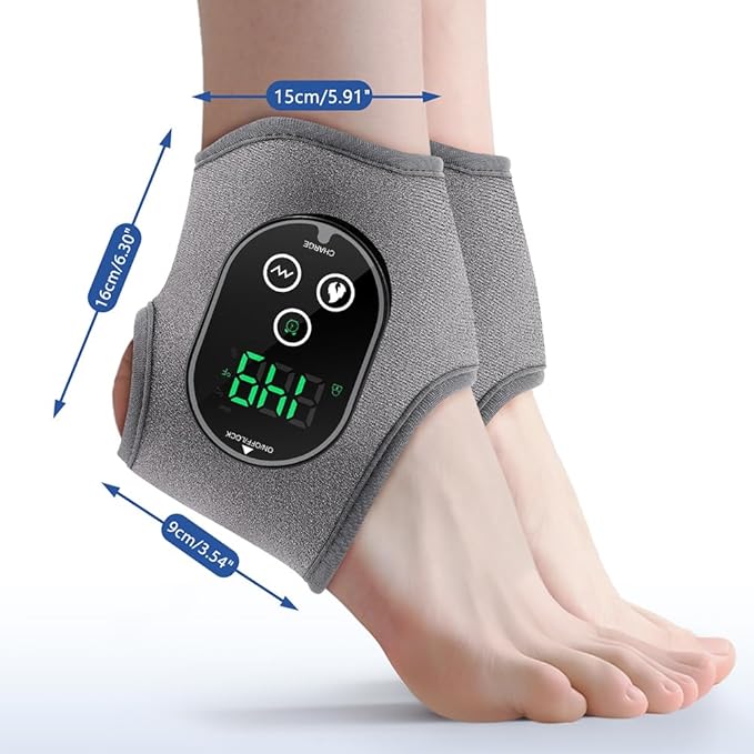 2PCS Cordless Ankle Heating Pad with Massager, Foot and Ankle Massager with Heat, Rechargeable Heated Foot Brace Wrap, 3 Vibration and 4 Heating Modes