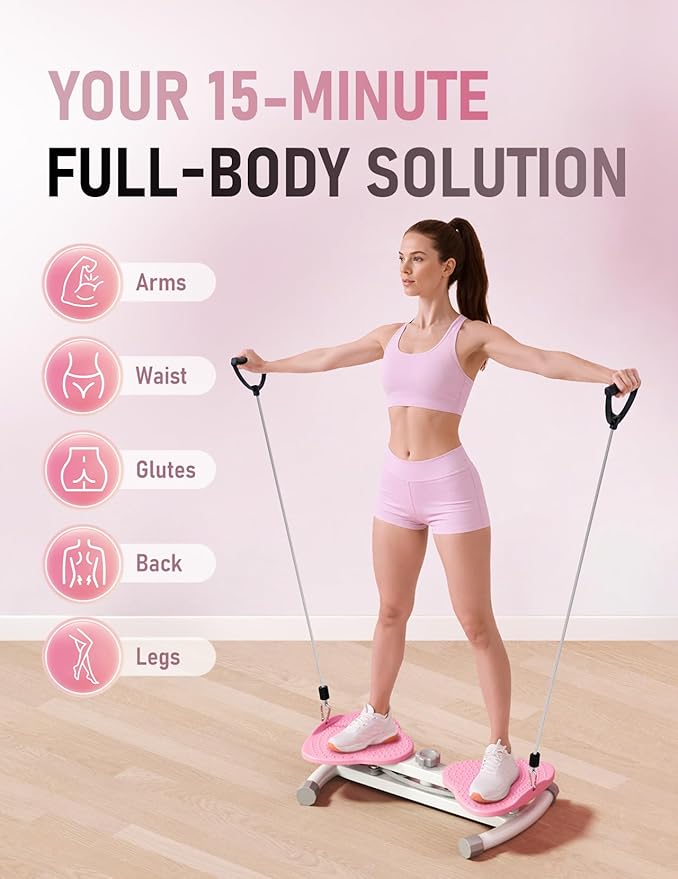 Waist Twister Machine for Body Toning, Fat Burning, Supports 300 lbs, Noiseless, Anti-Slip, Compact Portable for Home, Gym, Apartment, Office