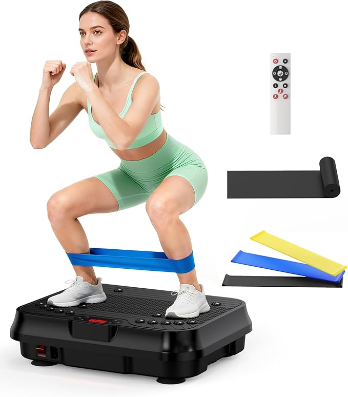 Shake Plate, Vibration Plate Exercise Machine for Lymphatic Drainage, 400 Lbs Capacity Whole Body Vibrating Plate Workout with Fitness Resistance Bands, Max Vibrating Frequency 250/Min for Weight Loss