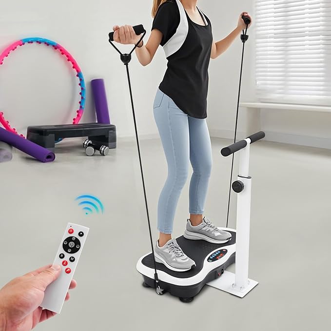 Vibration Plate Exercise Machine, Full Body Workout Vibration Platform with Handrails, Exercise Equipment for Women Men Build Muscle Fat Loss, 120 Speed Levels
