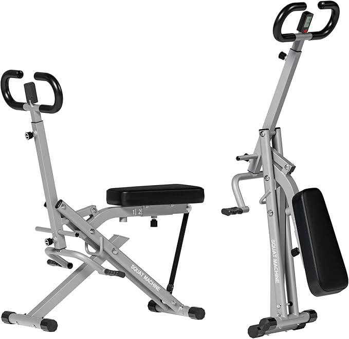DlandHome Squat Machine, Squat Rowing Machine with Adjustable High-Strength Resistance Band for Home Gym, Foldable Leg Glute Trainer for Full Body 330lbs