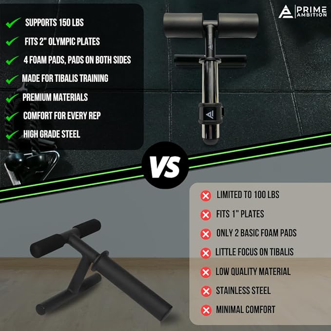 Premium Tib Bar Calf Workout Equipment - Anterior Tibialis Trainer Tibia Dorsi Calf Raise Machine - Tibialis Bar Knees Over Toes Equipment for Calves/Shins/Ankles, Fits 2" Olympic Weight Plates