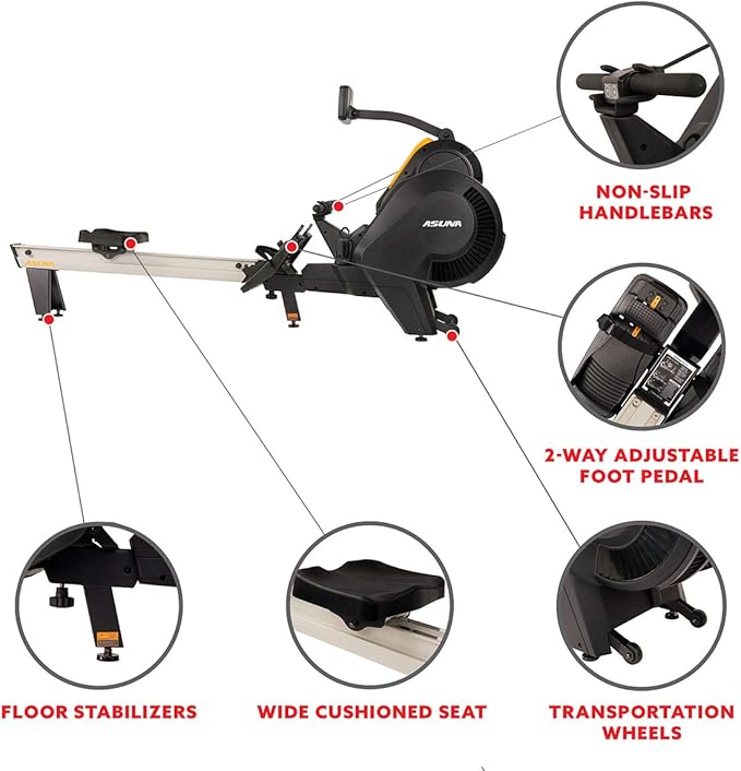 Sunny Health & Fitness AeroForce Fan Rower, Commercial Grade Rowing Machine with Performance Monitor, Long Foldable Rail for Home Cardio Training, Optional Dual Resistance
