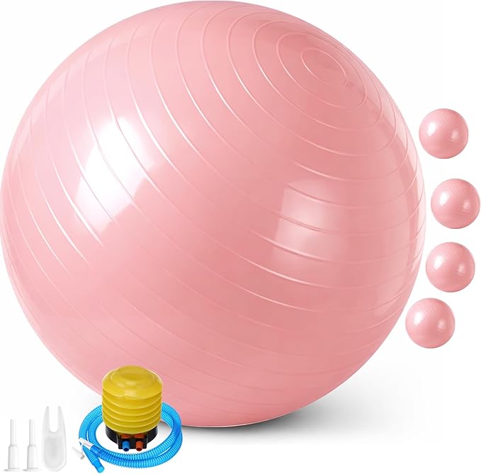 Leyndo 4 Pcs 26 Inch Yoga Exercise Ball Pilates Pregnancy Birthing Fitness Ball with Quick Pump Anti Burst for Improved Posture, Balance, Yoga, Pilates, Training