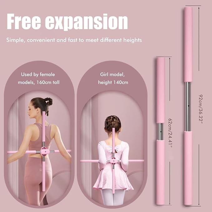 Posture Corrector, Yoga Sticks Stretching Tool, Humpback Correction Stick Yoga Open Back, Retractable Design Posture Trainer Corrector Fitness for Adult and Child,Pink