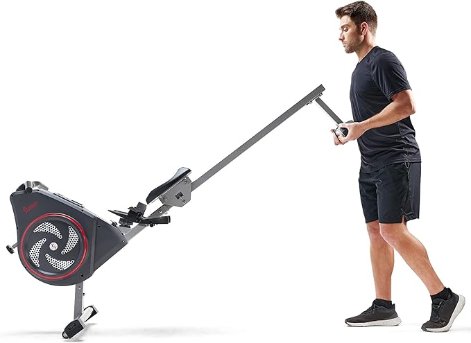 Sunny Health & Fitness Rowing Machine for Low Impact Full Body Workouts Home Training, Flip-able Equipment for EZ-Storage, Optional Magnetic or Air Resistance w/Free SunnyFit App Connection