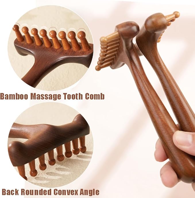 Wood Gua Sha Massage Tools Set,Scraping Scalp Comb,Scraping Natural Wooden Gua Sha Tool for Headache,Back,Neck,Shoulder Relaxation,Neck Massage Comb.